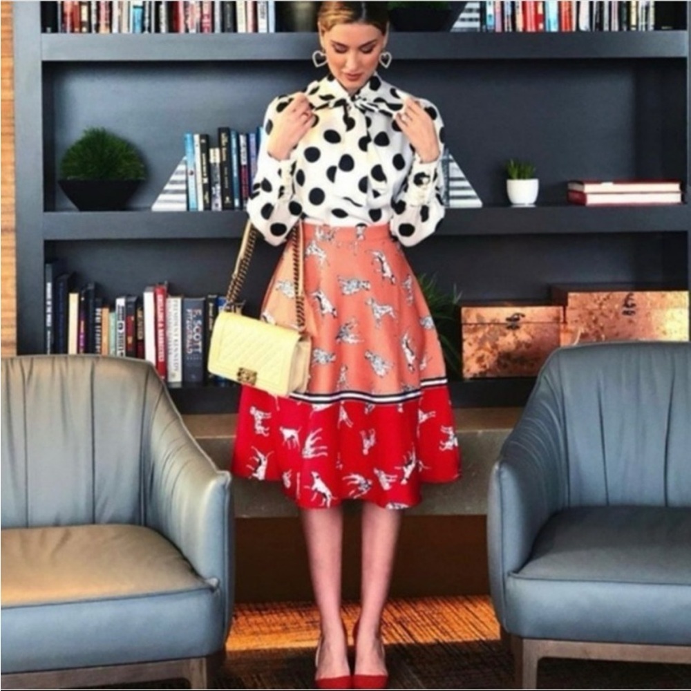 NWT Anthropologie Hutch Dogs Sporty Dalmatian A-line Colorblock Midi Skirt 2 - Picture 8 of 11